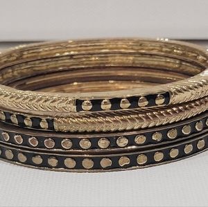 Set of 4 Bangles, Costume Gold and Black